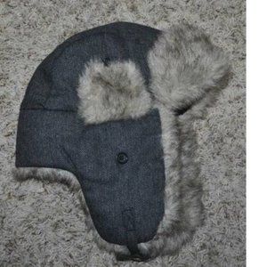Young Mens Trapper Hat Urban Pipeline Gray Winter Wool Blend Faux Fur Lining OS